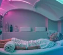 Adulto mayor relajándose en sesión de flotación para mejorar longevidad